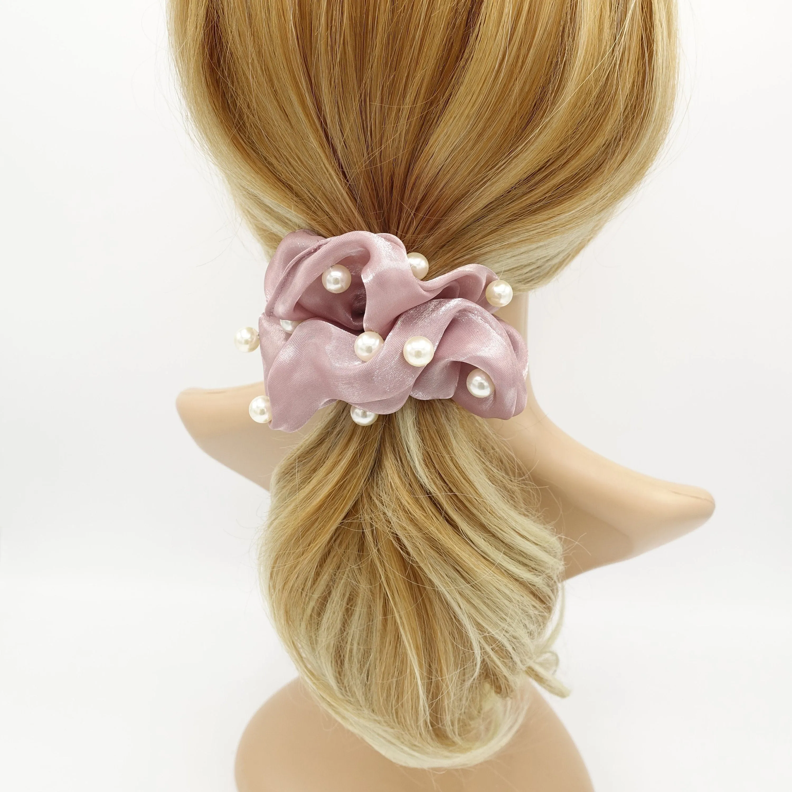 pearl stud organza scrunchies glossy hair tie scrunchie for women