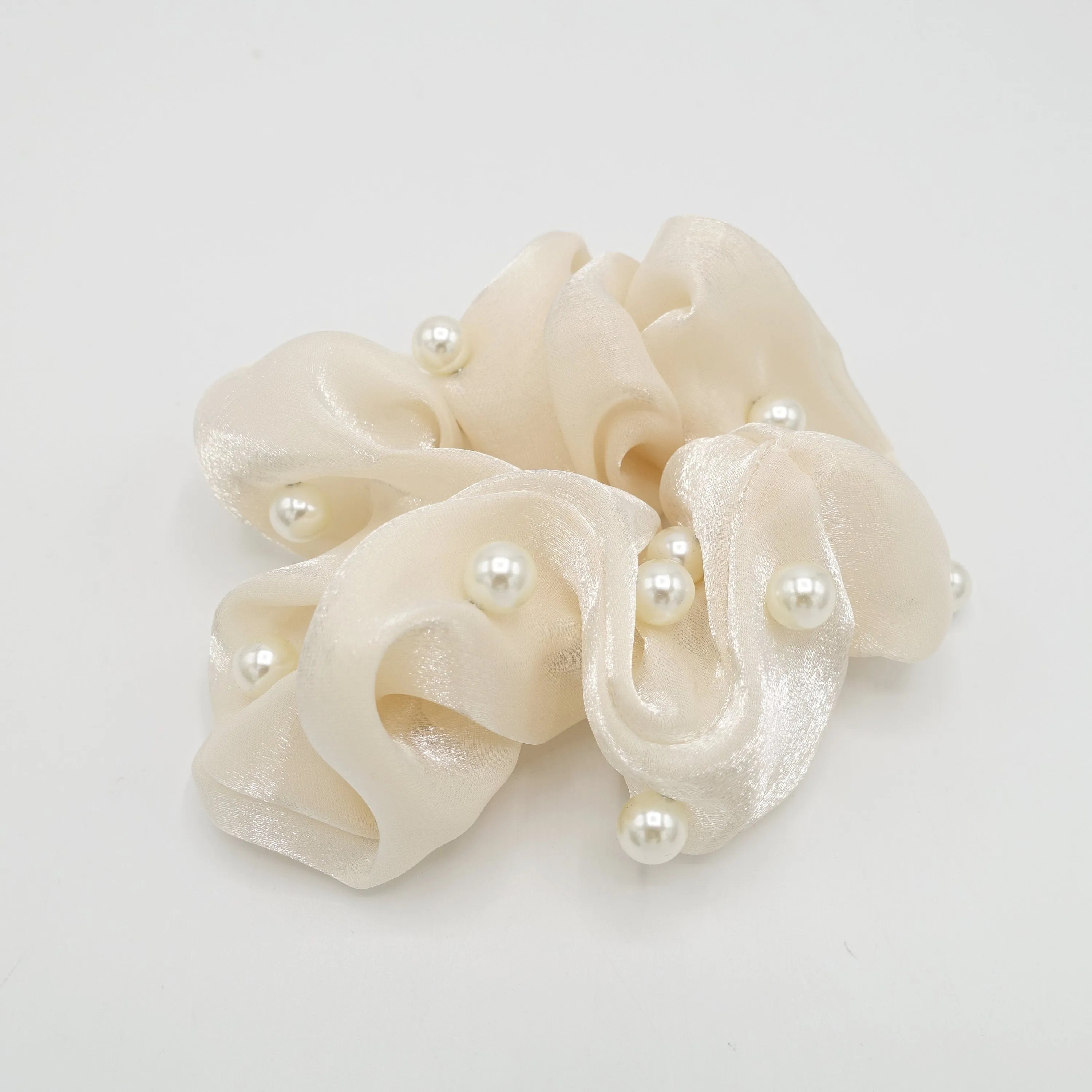 pearl stud organza scrunchies glossy hair tie scrunchie for women