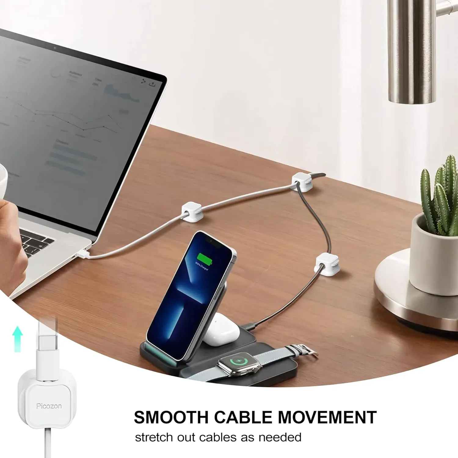 Picozon 12 Pack Magnetic Cable Clip Organizer Cord Holder, Picozon Adhesive Cable Management, Wire Phone USB Charger Cable Holder Keeper Organizer for Car, Office Home Desktop, Wall, Night Table