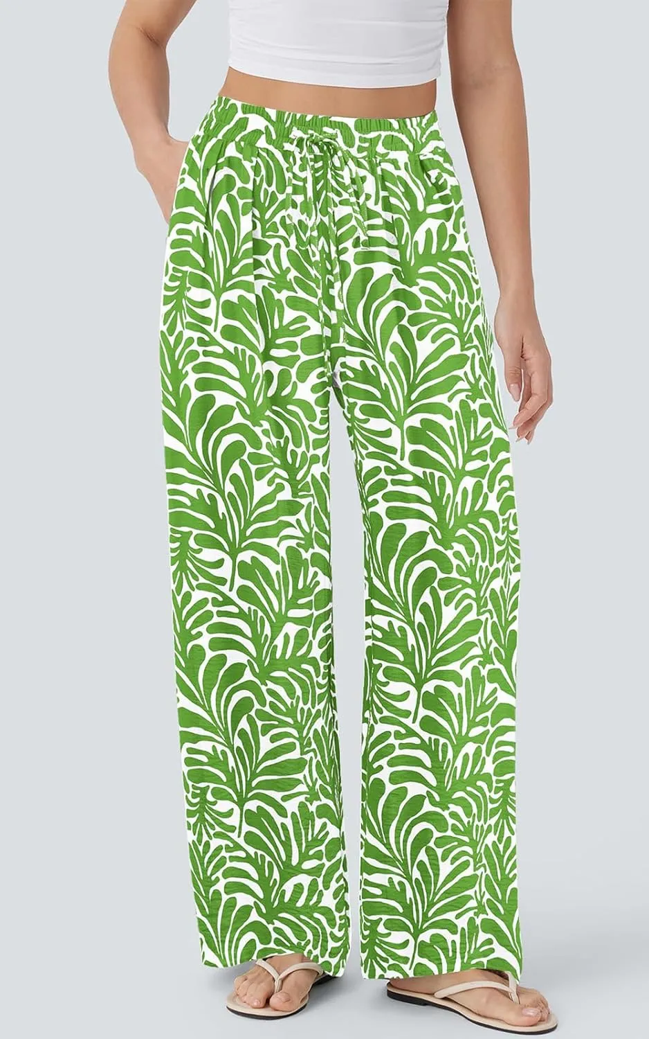 PRETTYGARDEN Womens Pants Elastic Waist Floral Lightweight Palazzo Pants for Women Casual Lounge Wide Leg Pants Woman