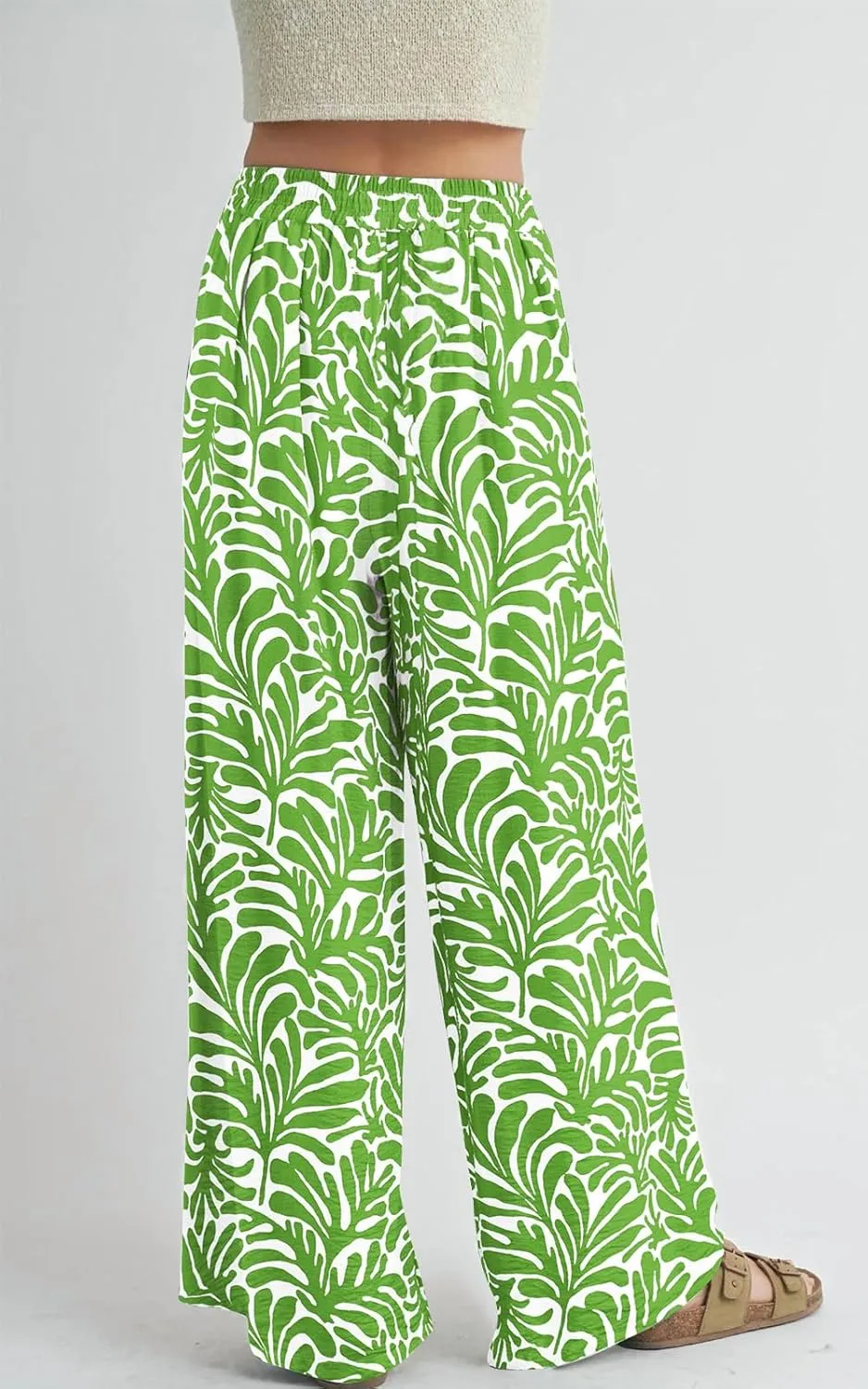 PRETTYGARDEN Womens Pants Elastic Waist Floral Lightweight Palazzo Pants for Women Casual Lounge Wide Leg Pants Woman