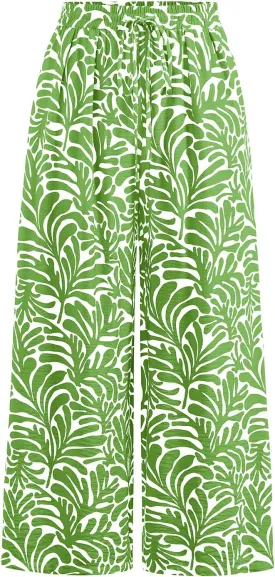PRETTYGARDEN Womens Pants Elastic Waist Floral Lightweight Palazzo Pants for Women Casual Lounge Wide Leg Pants Woman
