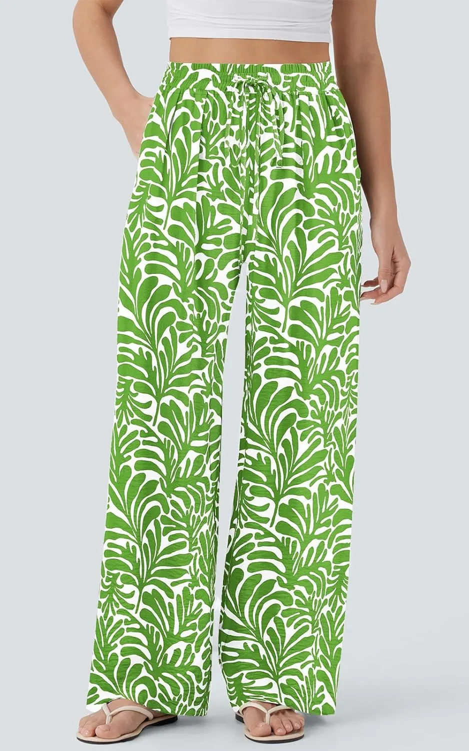 PRETTYGARDEN Womens Pants Elastic Waist Floral Lightweight Palazzo Pants for Women Casual Lounge Wide Leg Pants Woman