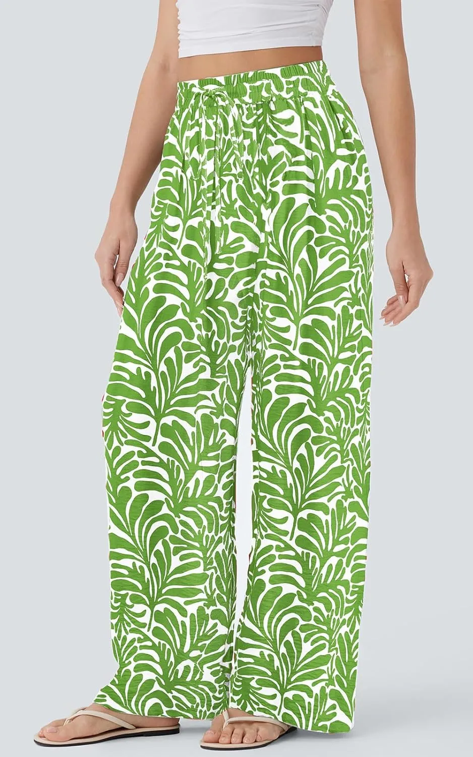 PRETTYGARDEN Womens Pants Elastic Waist Floral Lightweight Palazzo Pants for Women Casual Lounge Wide Leg Pants Woman