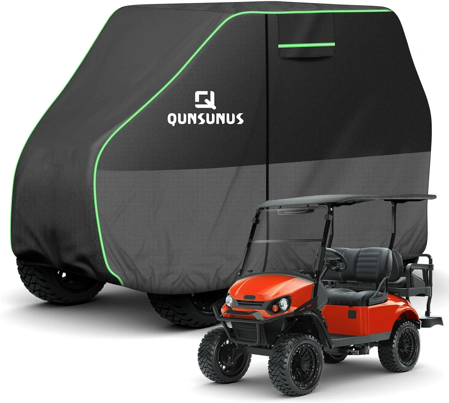 QUNSUNUS Waterproof Golf Cart Cover 2/4/4 2 Passenger for Yamaha, Honda, Club Car, EZGO, All Weather Golf Cart Rain Covers with Zipper and Straps for Wind, Sun and Dust Protection