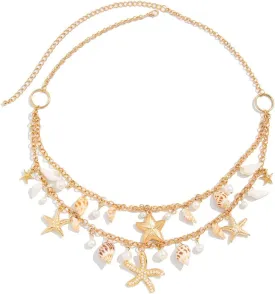 Seashell Starfish Waist Chains for Women Bohemian Conch Pearl Shell Body Chain Summer Beach Charm Waist Chain Bikini Sexy Shell Waist Body Chain Body Accessories for Women