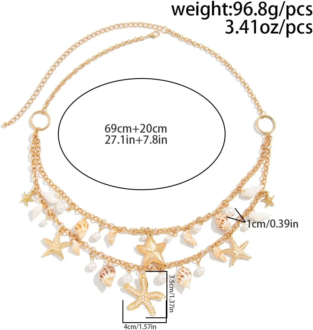 Seashell Starfish Waist Chains for Women Bohemian Conch Pearl Shell Body Chain Summer Beach Charm Waist Chain Bikini Sexy Shell Waist Body Chain Body Accessories for Women