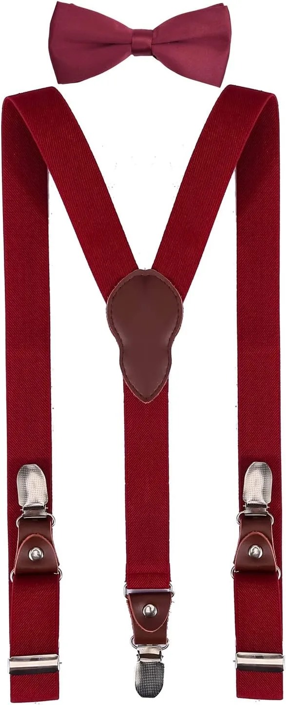 Shark Tooth Boys' Men's Suspenders and Bow Tie Set Y-Back Adjustable