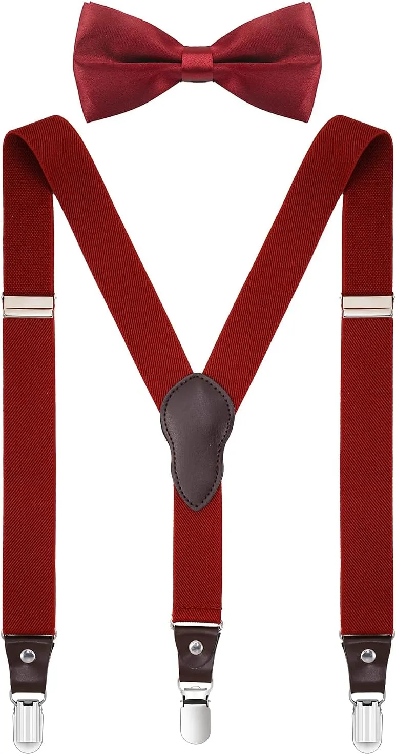 Shark Tooth Boys' Men's Suspenders and Bow Tie Set Y-Back Adjustable