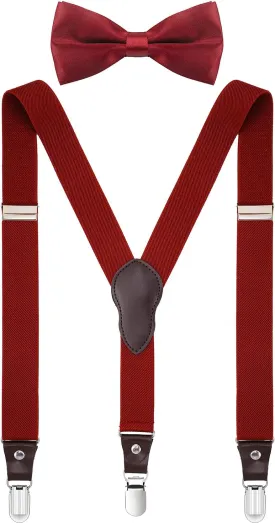 Shark Tooth Boys' Men's Suspenders and Bow Tie Set Y-Back Adjustable
