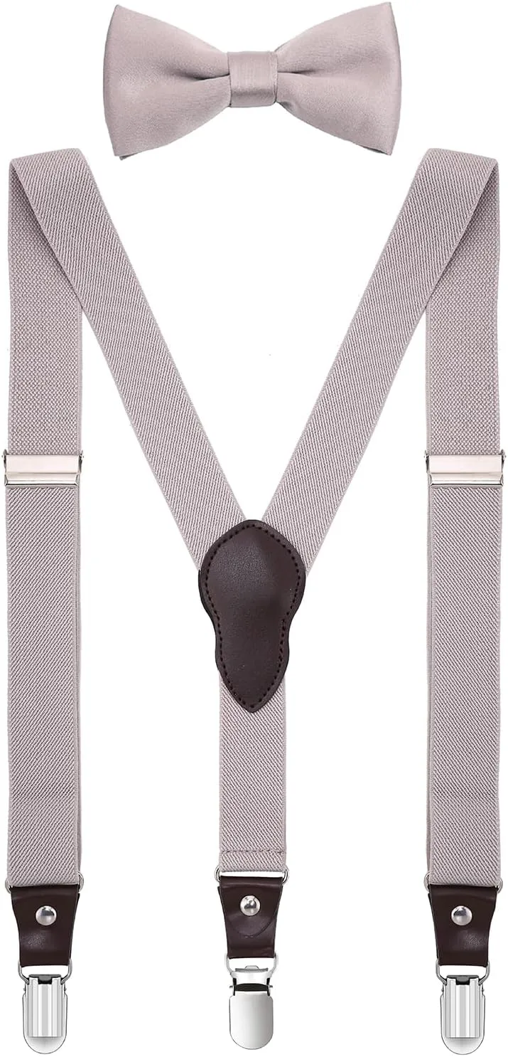 Shark Tooth Boys' Men's Suspenders and Bow Tie Set Y-Back Adjustable