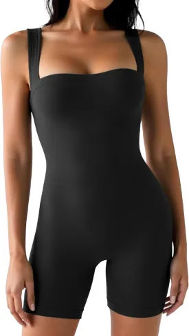 Sunzel Athletic Romper for Women Workout Tank Top Bodysuit One Piece Buttery Soft Jumpsuit Scrunch Shorts Yoga Gym Outfit