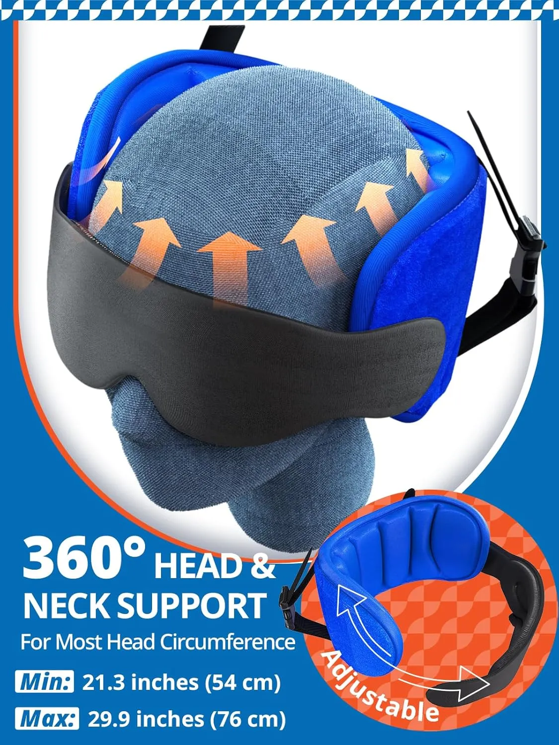 Travel Pillows for Airplanes, Airplane Pillow for Long Flight, Airplane Head Strap with Eye Mask for Sleep, Travel Neck Pillow for Car Road Trip, 360 Support Headrest, Stop Bobblehead, Black