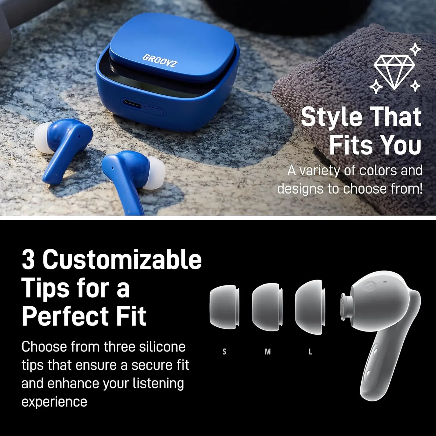 True Wireless Earbuds with Charging Case - Designed and Engineered in The USA - IPx4 Water Resistant Bluetooth Earbuds Compatible with Apple and Android - 27Hrs Battery Life - Blue
