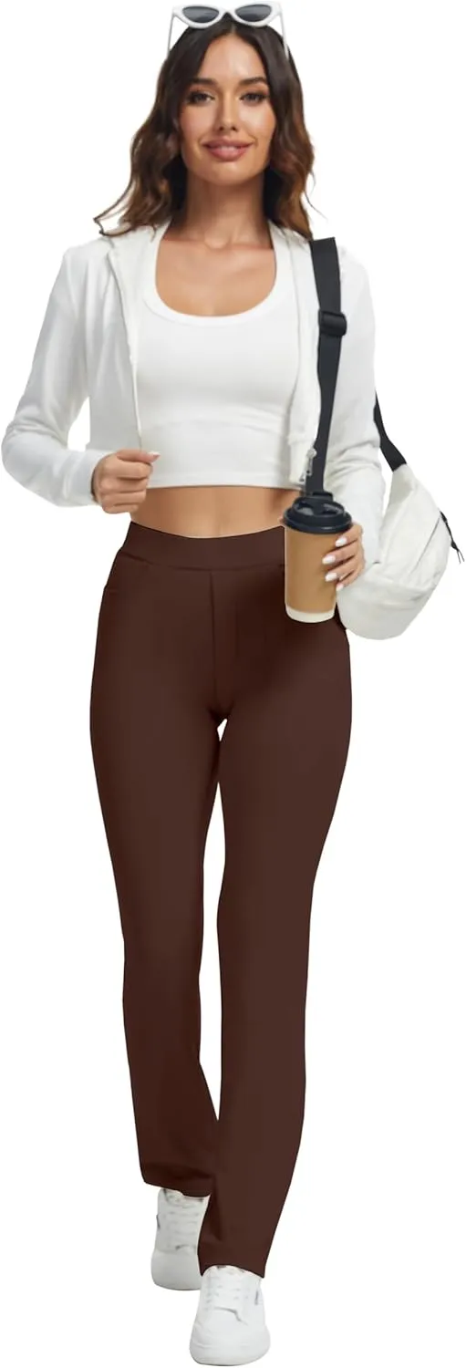 VIMPEP Womens Soft Feeling Straight Yoga Pants Pull On Tuck Line Stretchy Dress Pants for Business Casual Petite/Regular 106