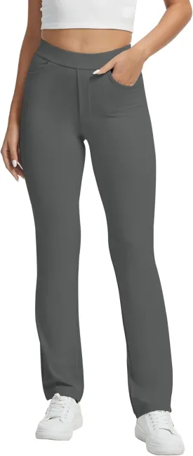 VIMPEP Womens Soft Feeling Straight Yoga Pants Pull On Tuck Line Stretchy Dress Pants for Business Casual Petite/Regular 106