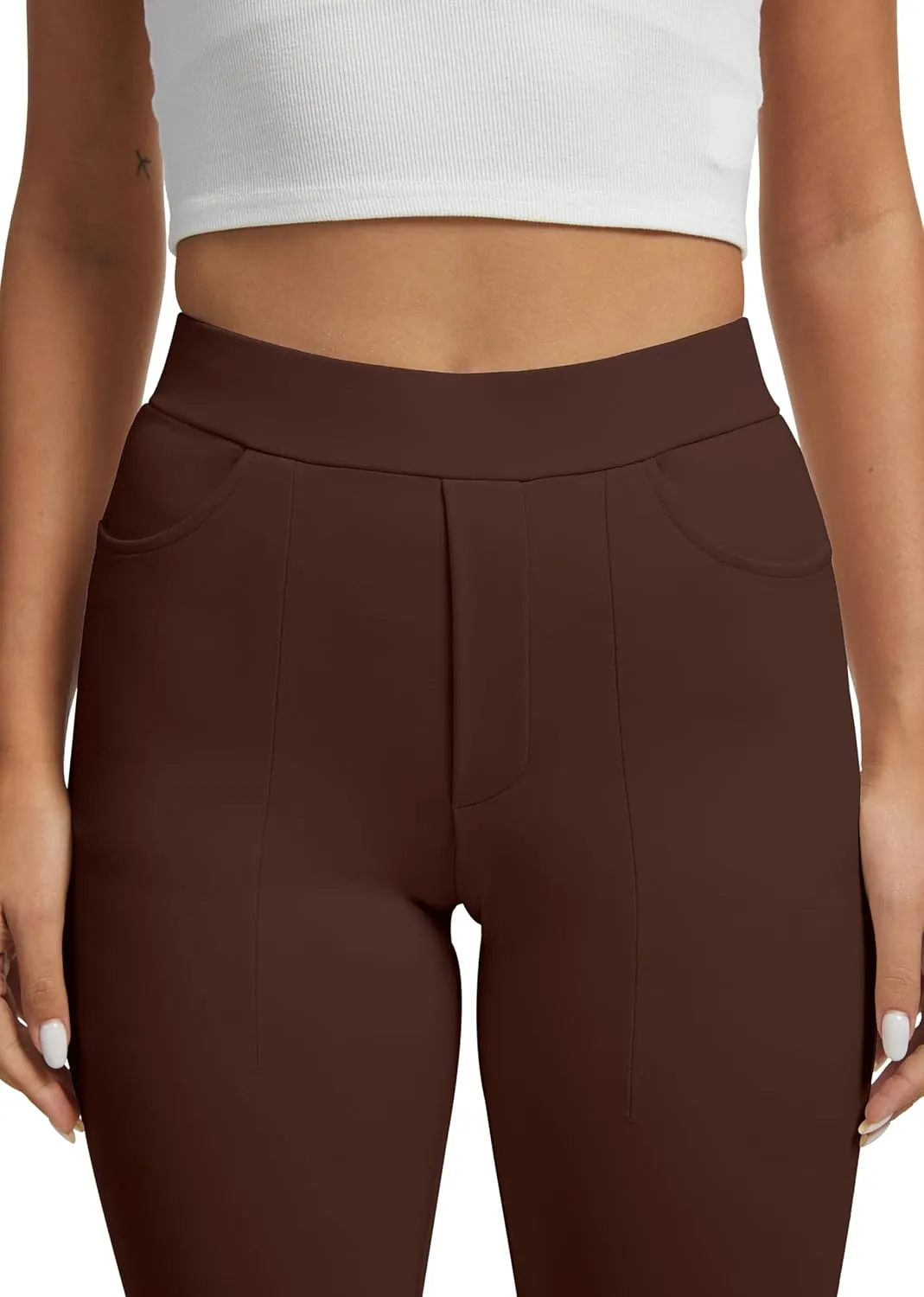 VIMPEP Womens Soft Feeling Straight Yoga Pants Pull On Tuck Line Stretchy Dress Pants for Business Casual Petite/Regular 106
