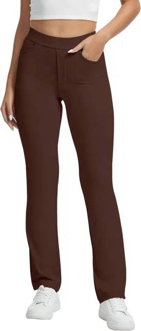VIMPEP Womens Soft Feeling Straight Yoga Pants Pull On Tuck Line Stretchy Dress Pants for Business Casual Petite/Regular 106