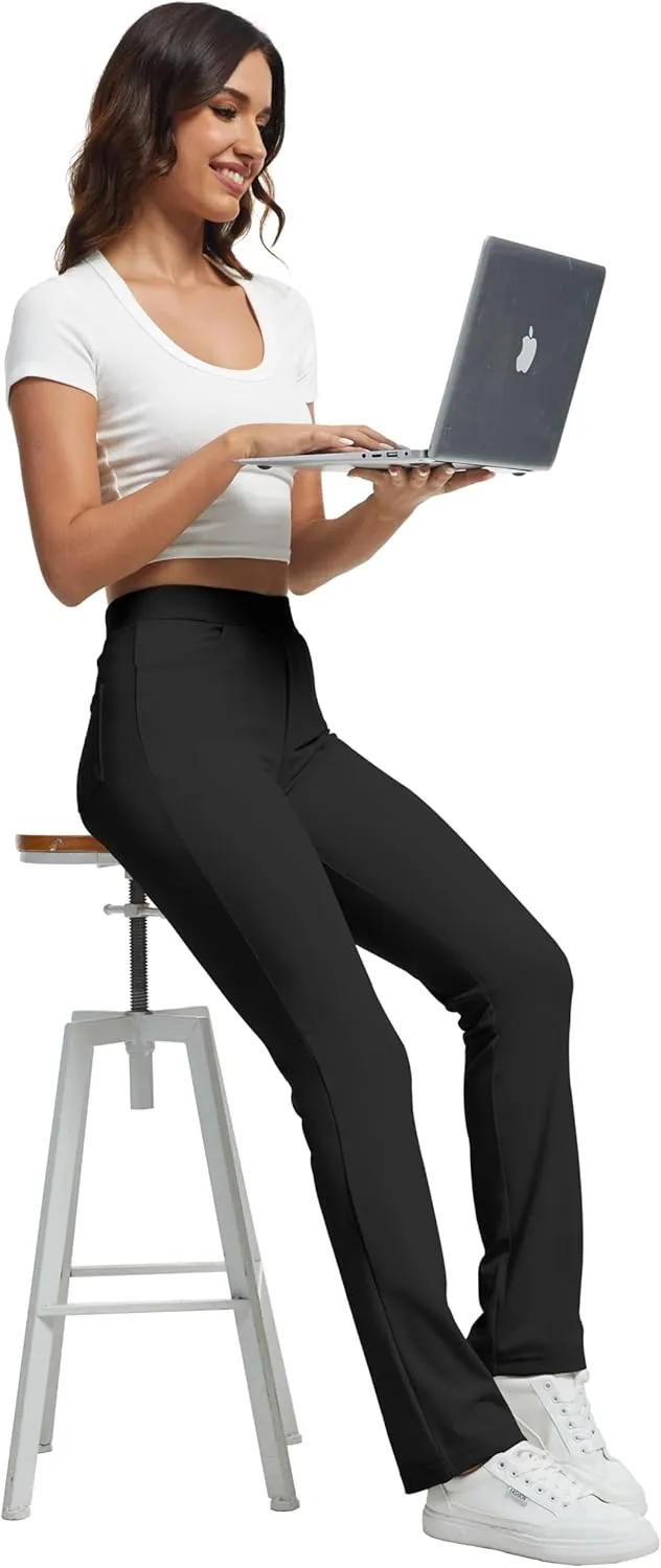 VIMPEP Womens Soft Feeling Straight Yoga Pants Pull On Tuck Line Stretchy Dress Pants for Business Casual Petite/Regular 106