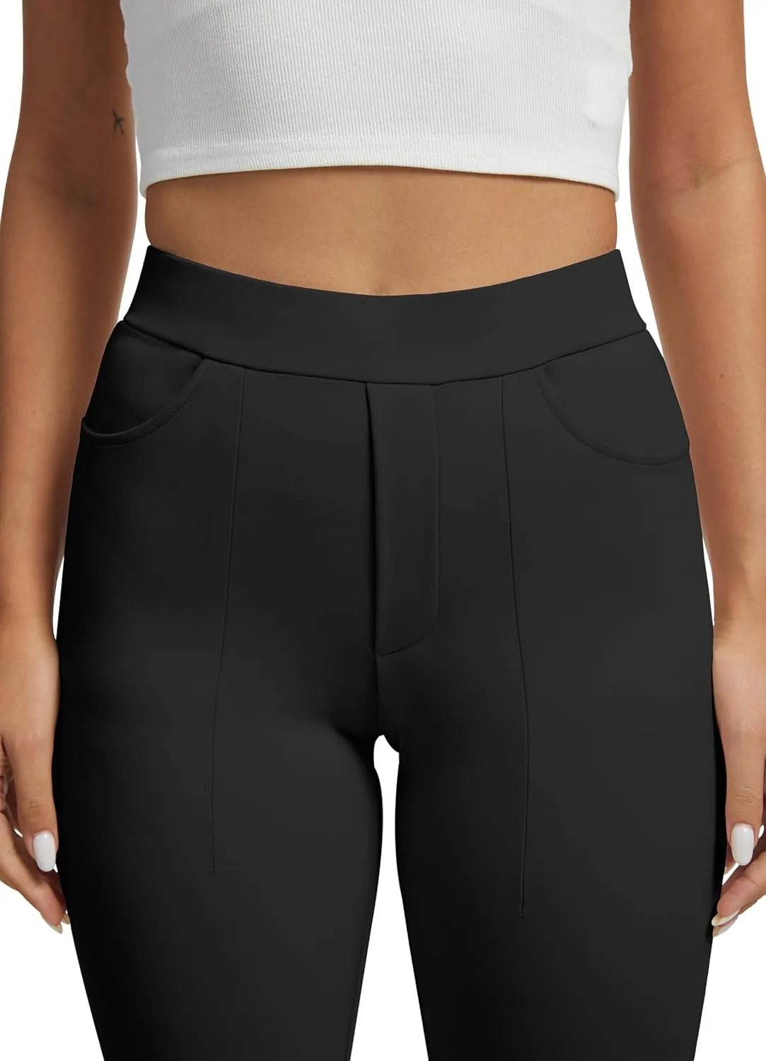 VIMPEP Womens Soft Feeling Straight Yoga Pants Pull On Tuck Line Stretchy Dress Pants for Business Casual Petite/Regular 106