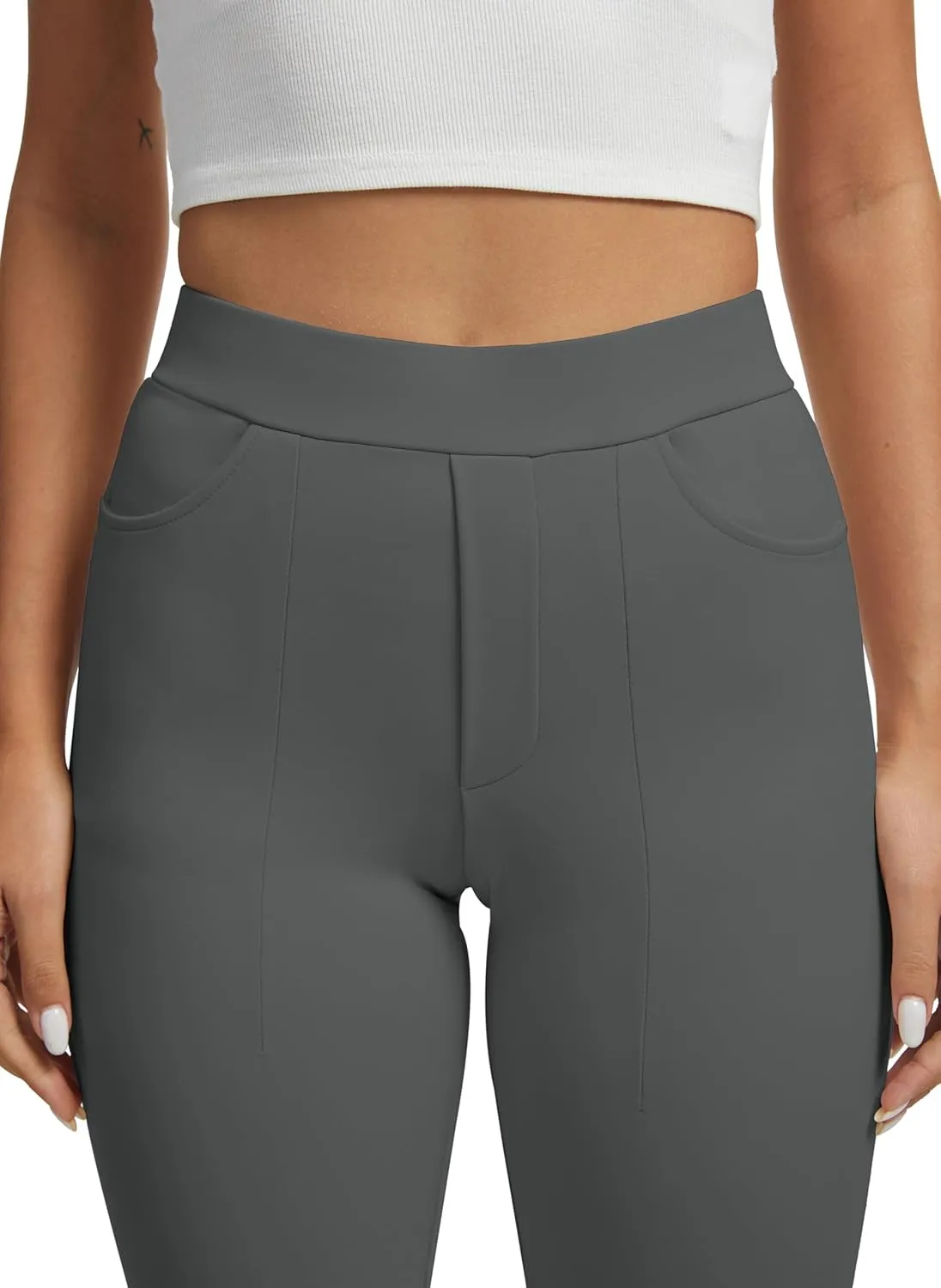 VIMPEP Womens Soft Feeling Straight Yoga Pants Pull On Tuck Line Stretchy Dress Pants for Business Casual Petite/Regular 106