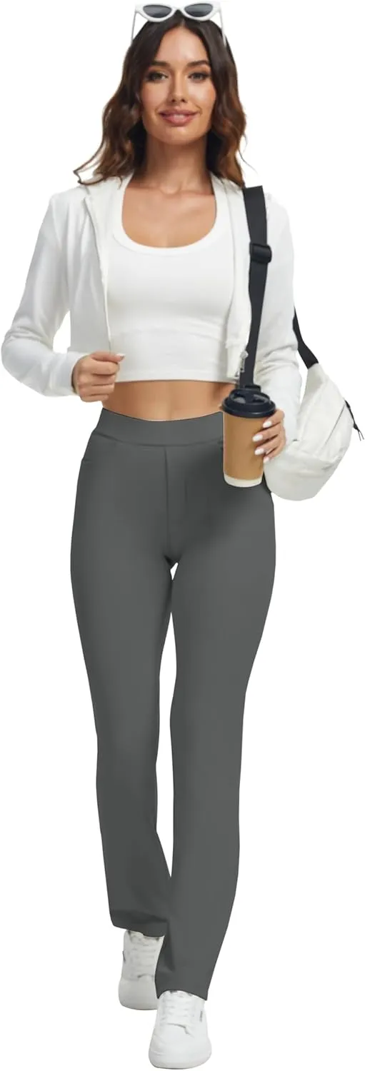VIMPEP Womens Soft Feeling Straight Yoga Pants Pull On Tuck Line Stretchy Dress Pants for Business Casual Petite/Regular 106