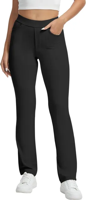 VIMPEP Womens Soft Feeling Straight Yoga Pants Pull On Tuck Line Stretchy Dress Pants for Business Casual Petite/Regular 106