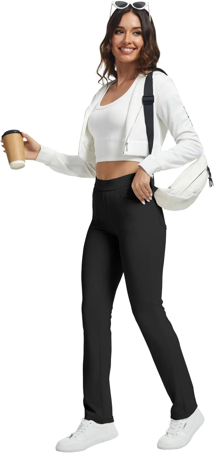VIMPEP Womens Soft Feeling Straight Yoga Pants Pull On Tuck Line Stretchy Dress Pants for Business Casual Petite/Regular 106