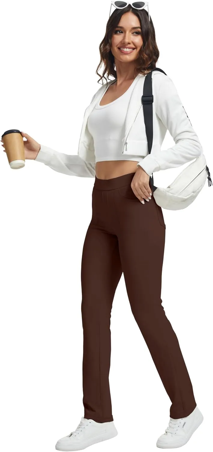 VIMPEP Womens Soft Feeling Straight Yoga Pants Pull On Tuck Line Stretchy Dress Pants for Business Casual Petite/Regular 106