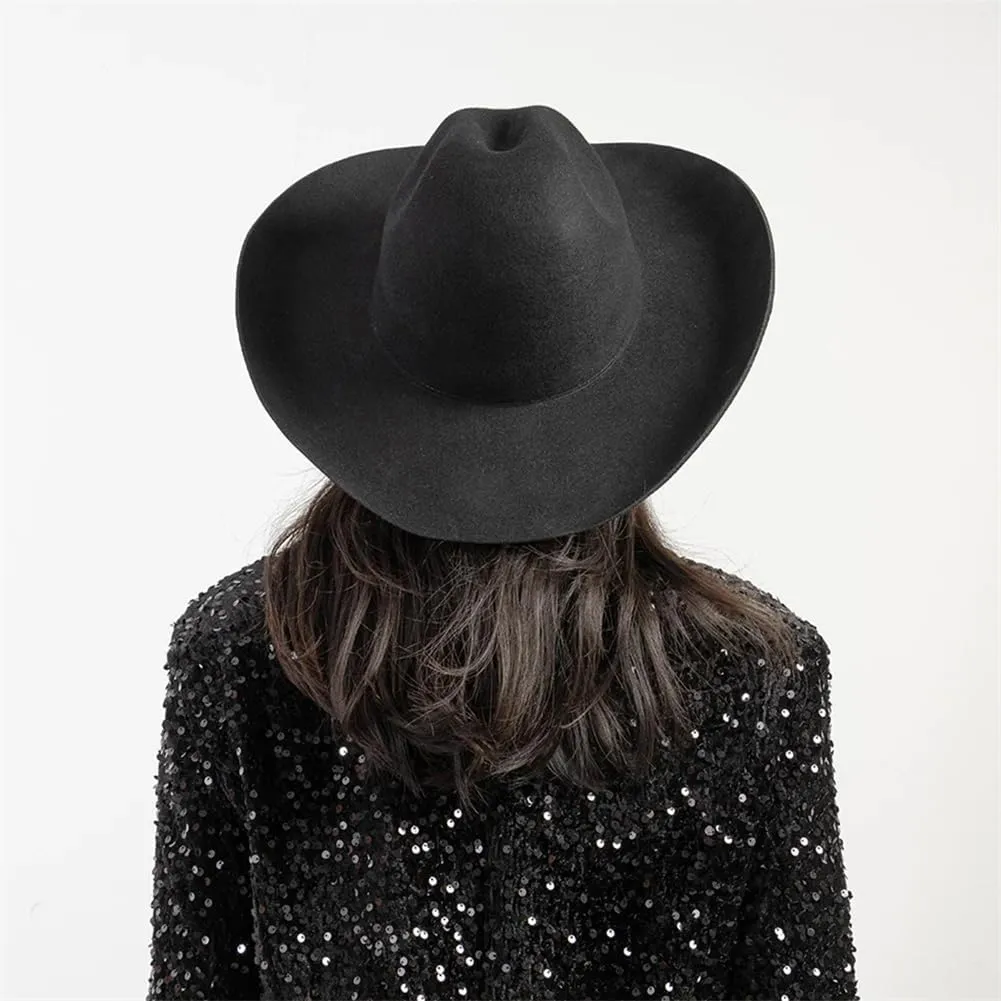 Women 100% Wool Felt Cowboy Hat Wide Brim Felt Hat Extra Top Hat Crown Panama Hat