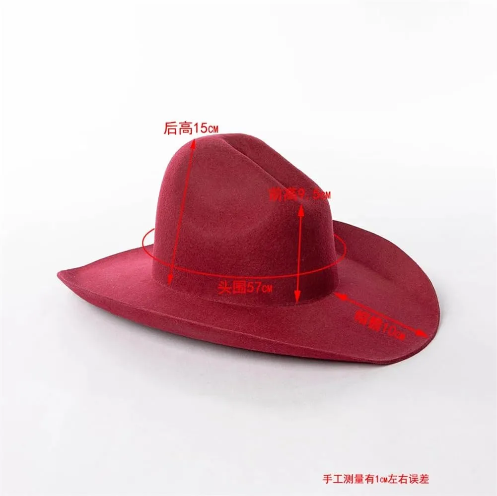 Women 100% Wool Felt Cowboy Hat Wide Brim Felt Hat Extra Top Hat Crown Panama Hat
