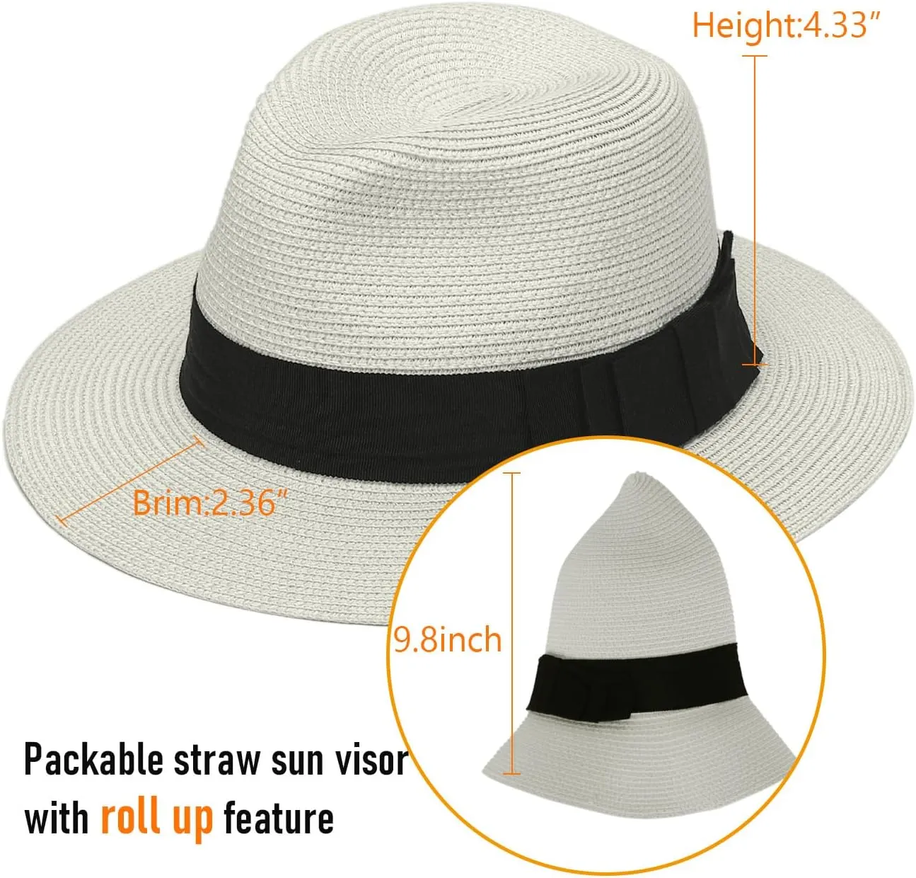Women Straw Panama Beach Hat Packable Foldable Summer Fedora Wide Brim Sun Hats