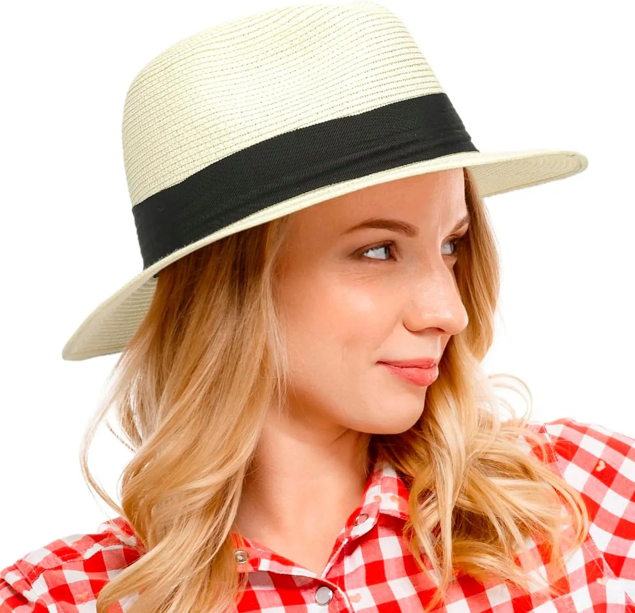 Women Straw Panama Beach Hat Packable Foldable Summer Fedora Wide Brim Sun Hats