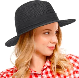 Women Straw Panama Beach Hat Packable Foldable Summer Fedora Wide Brim Sun Hats