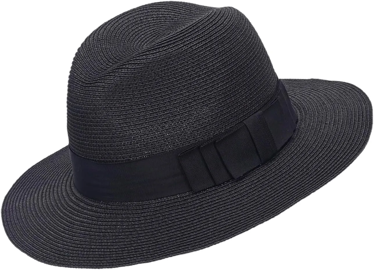 Women Straw Panama Beach Hat Packable Foldable Summer Fedora Wide Brim Sun Hats