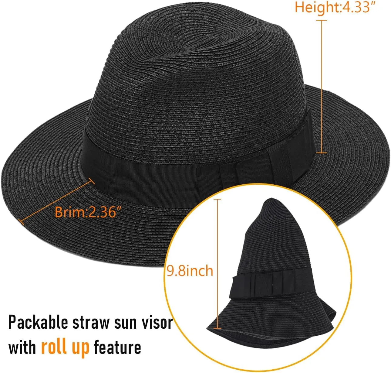 Women Straw Panama Beach Hat Packable Foldable Summer Fedora Wide Brim Sun Hats