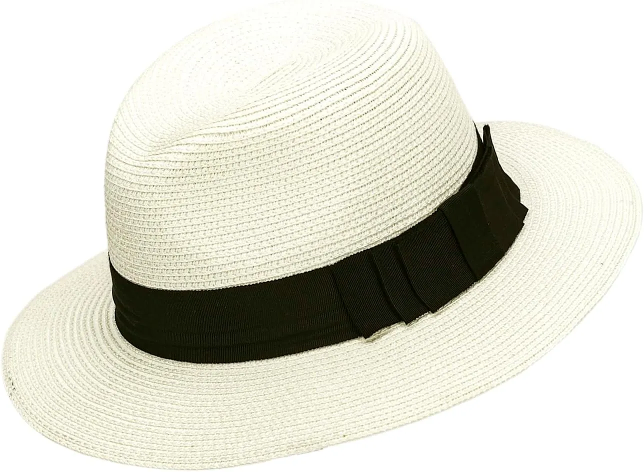 Women Straw Panama Beach Hat Packable Foldable Summer Fedora Wide Brim Sun Hats