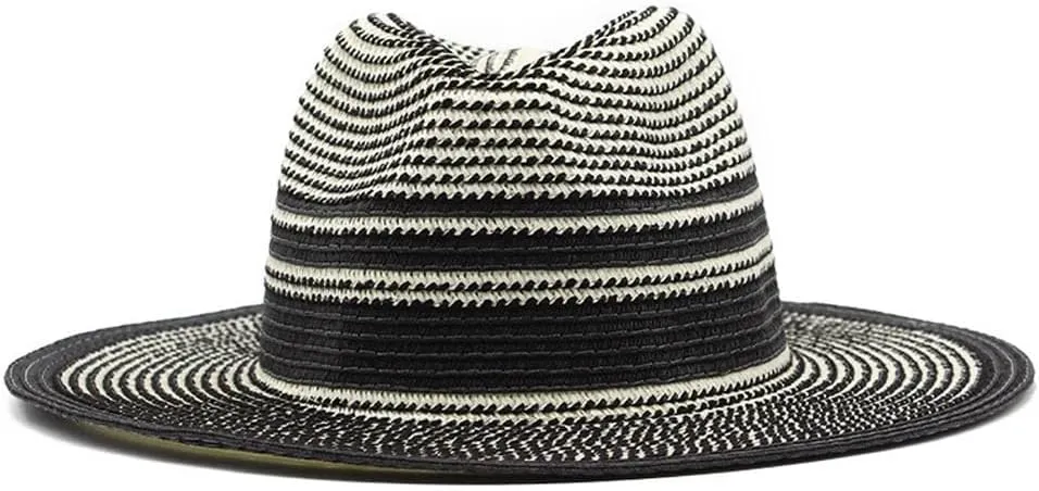Women Wide Brim Straw Panama Hat Vintage Fedora Beach Sun Hat