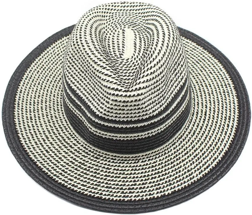 Women Wide Brim Straw Panama Hat Vintage Fedora Beach Sun Hat