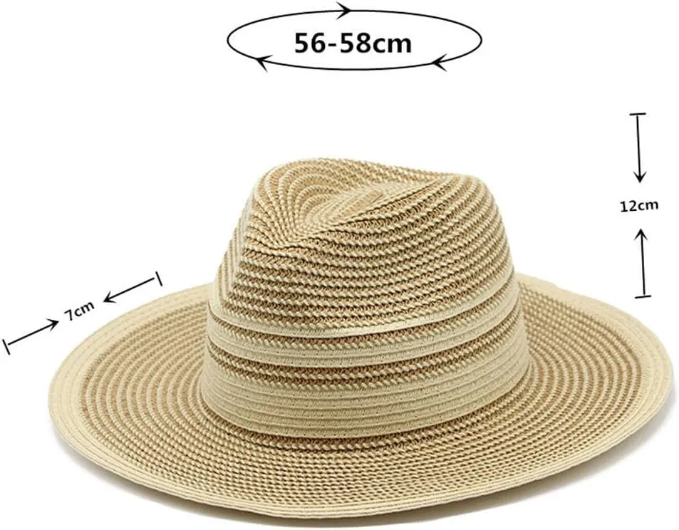 Women Wide Brim Straw Panama Hat Vintage Fedora Beach Sun Hat