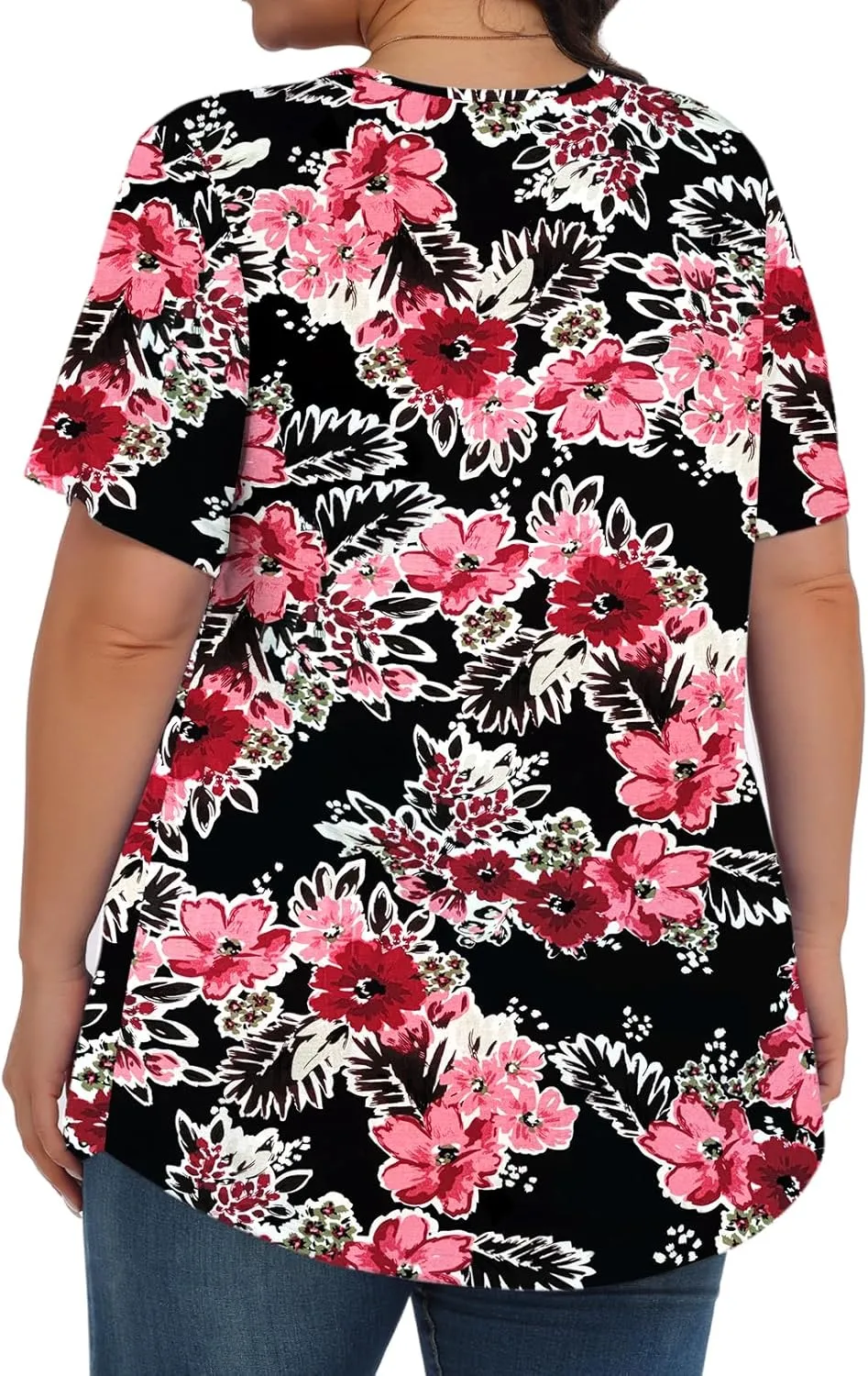 Womens Plus Size Tops Tunic Short Sleeve Crew Neck Shirts Casual Soft Blouse 1X-5X