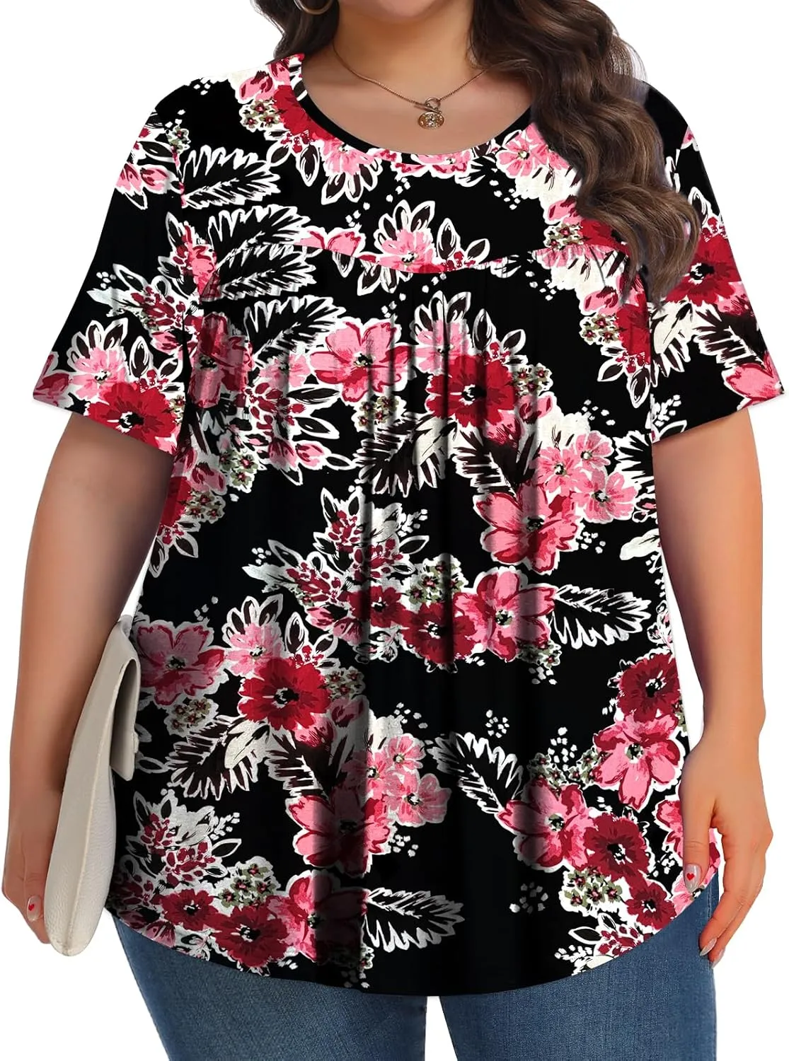 Womens Plus Size Tops Tunic Short Sleeve Crew Neck Shirts Casual Soft Blouse 1X-5X