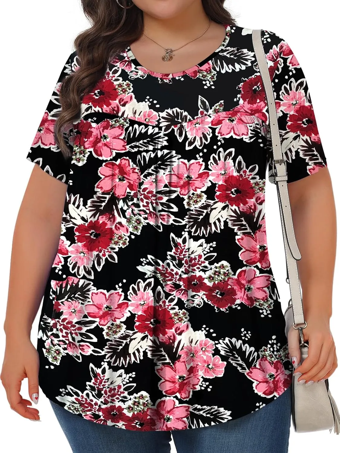 Womens Plus Size Tops Tunic Short Sleeve Crew Neck Shirts Casual Soft Blouse 1X-5X