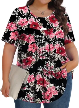 Womens Plus Size Tops Tunic Short Sleeve Crew Neck Shirts Casual Soft Blouse 1X-5X